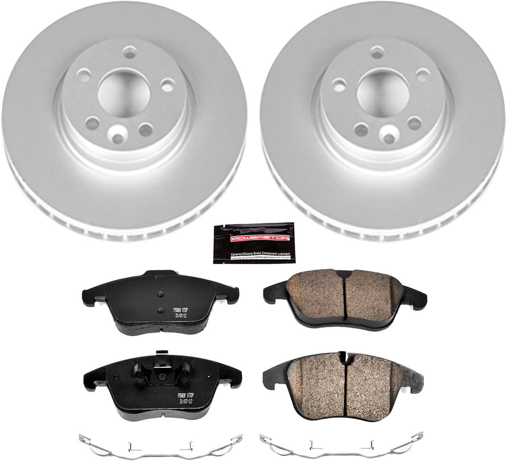 PowerStop Front Brake Kit for Land Rover Range Rover Evoque 2012-15 |Volvo S60 2011-14 |S80 2007-14 |V70 2008-10 - Fully-Coated Disc Rotors with Z23 Carbon-Fiber Ceramic Brake Pads Upgrade, CRK5608
