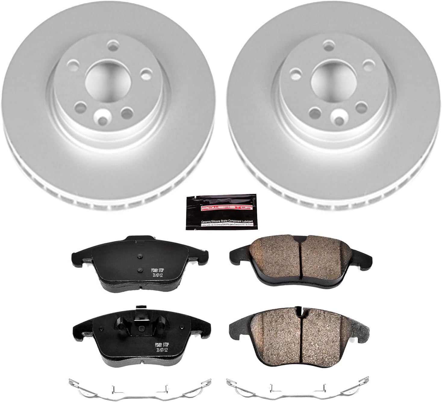PowerStop Front Brake Kit for Land Rover Range Rover Evoque 2012-15 |Volvo S60 2011-14 |S80 2007-14 |V70 2008-10 - Fully-Coated Disc Rotors with Z23 Carbon-Fiber Ceramic Brake Pads Upgrade, CRK5608