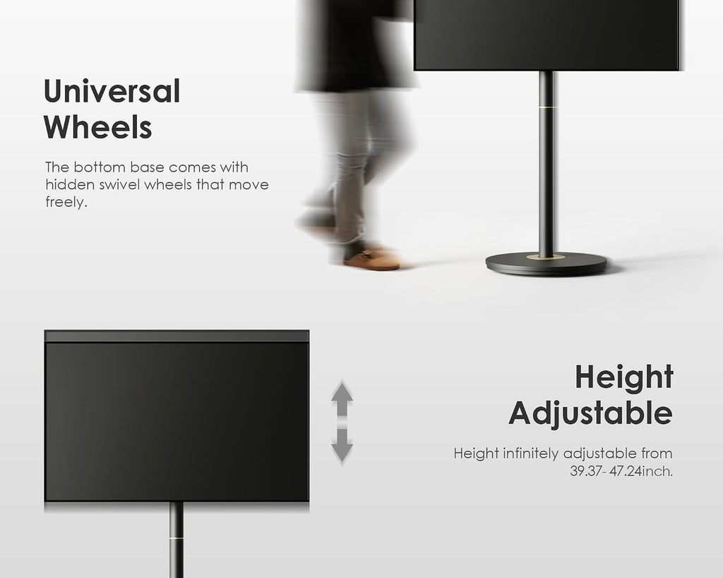 FITUEYES Design Small Rolling TV Cart for 24-48 Inches Television, Minimalist Modern TV Floor Stand on Wheels Fits Max VESA 200x200mm, V2 Portable Smart Television Stands, Black, Master Series