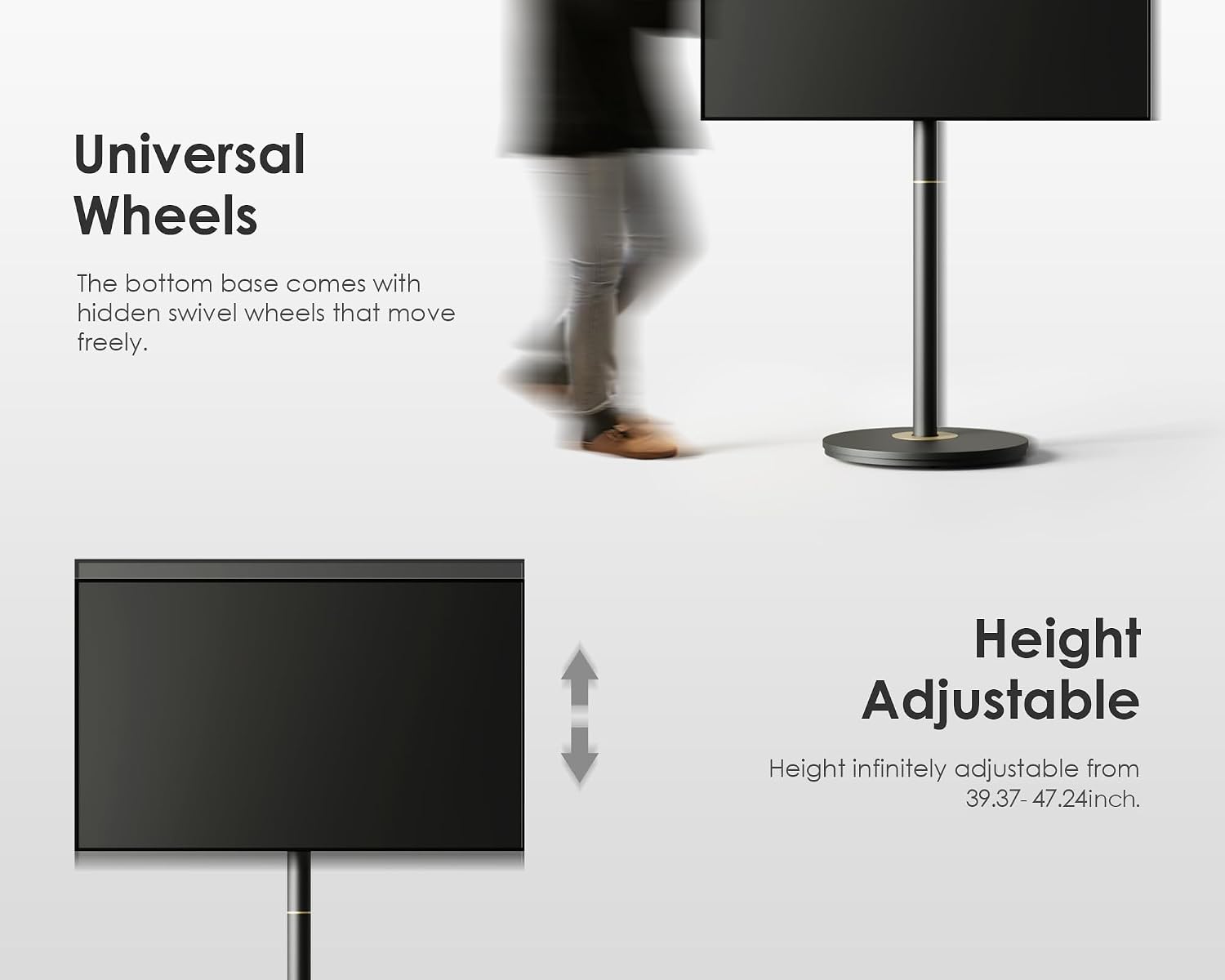 FITUEYES Design Small Rolling TV Cart for 24-48 Inches Television, Minimalist Modern TV Floor Stand on Wheels Fits Max VESA 200x200mm, V2 Portable Smart Television Stands, Black, Master Series