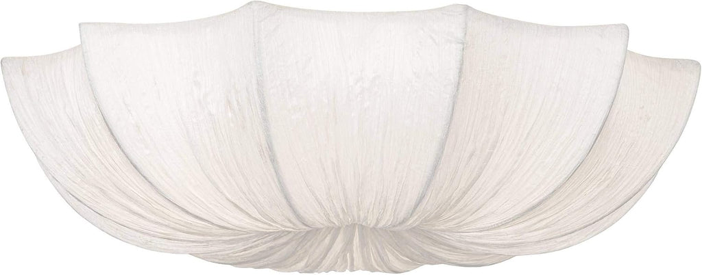 Possini Euro Design Planetarium Modern Close to Ceiling Light Flush Mount Fixture 21' Wide Chrome White Fabric Scalloped Bowl Shade for Bedroom Hallway Living Room Dining Room Bathroom Kitchen