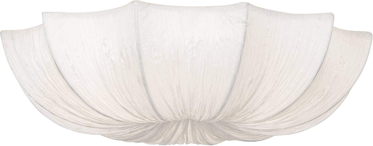 Possini Euro Design Planetarium Modern Close to Ceiling Light Flush Mount Fixture 21' Wide Chrome White Fabric Scalloped Bowl Shade for Bedroom Hallway Living Room Dining Room Bathroom Kitchen
