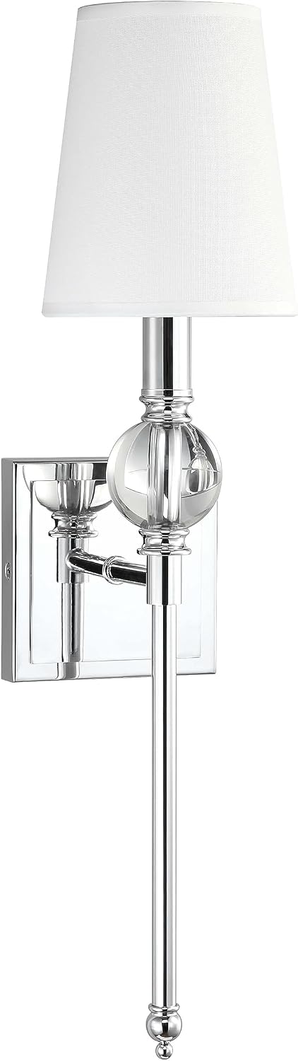 XiNBEi Lighting Wall Light Set of Two, Modern Bedroom Wall Lamp with White Fabric Shade Chrome Bathroom Vanity Wall Light with Crytal Ball Accent for Bedroom Living Room Corridor Kitchen