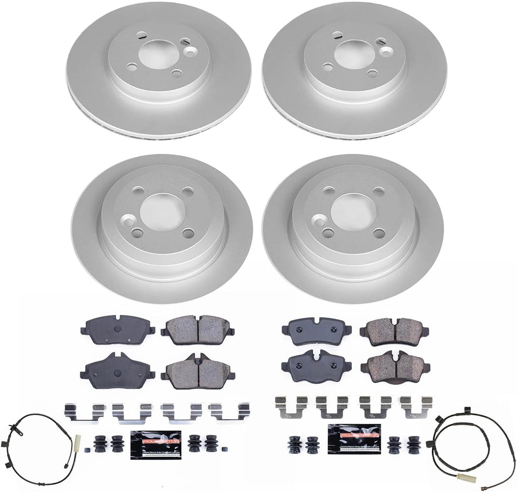 PowerStop Front and Rear Brake Kit for Mini Cooper 2011 - Fully-Coated Disc Rotors with Z23 Carbon-Fiber Ceramic Brake Pads Upgrade, CRK8915