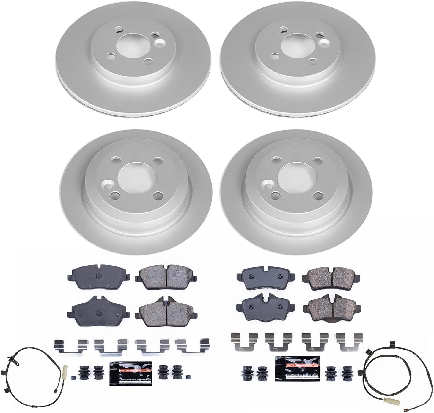 PowerStop Front and Rear Brake Kit for Mini Cooper 2011 - Fully-Coated Disc Rotors with Z23 Carbon-Fiber Ceramic Brake Pads Upgrade, CRK8915