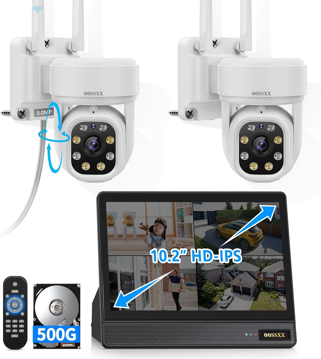 (2026 Update) 5MP PT Wireless Security Camera System with 10' Monitor & NVR, AI Human Tracking, Dual-Band 2.4G&5G WiFi, 2-Way Audio, 500GB HDD, No Monthly Fee, All-in-One Home Security Kit