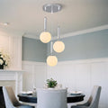 Modern Chrome Pendant Light Hanging Fixture Light for Kitchen Island Mid Century with Globe Pendant Light Milk White Glass Pendant Lighting for Living Room Bedroom Entryway (3 Lights)