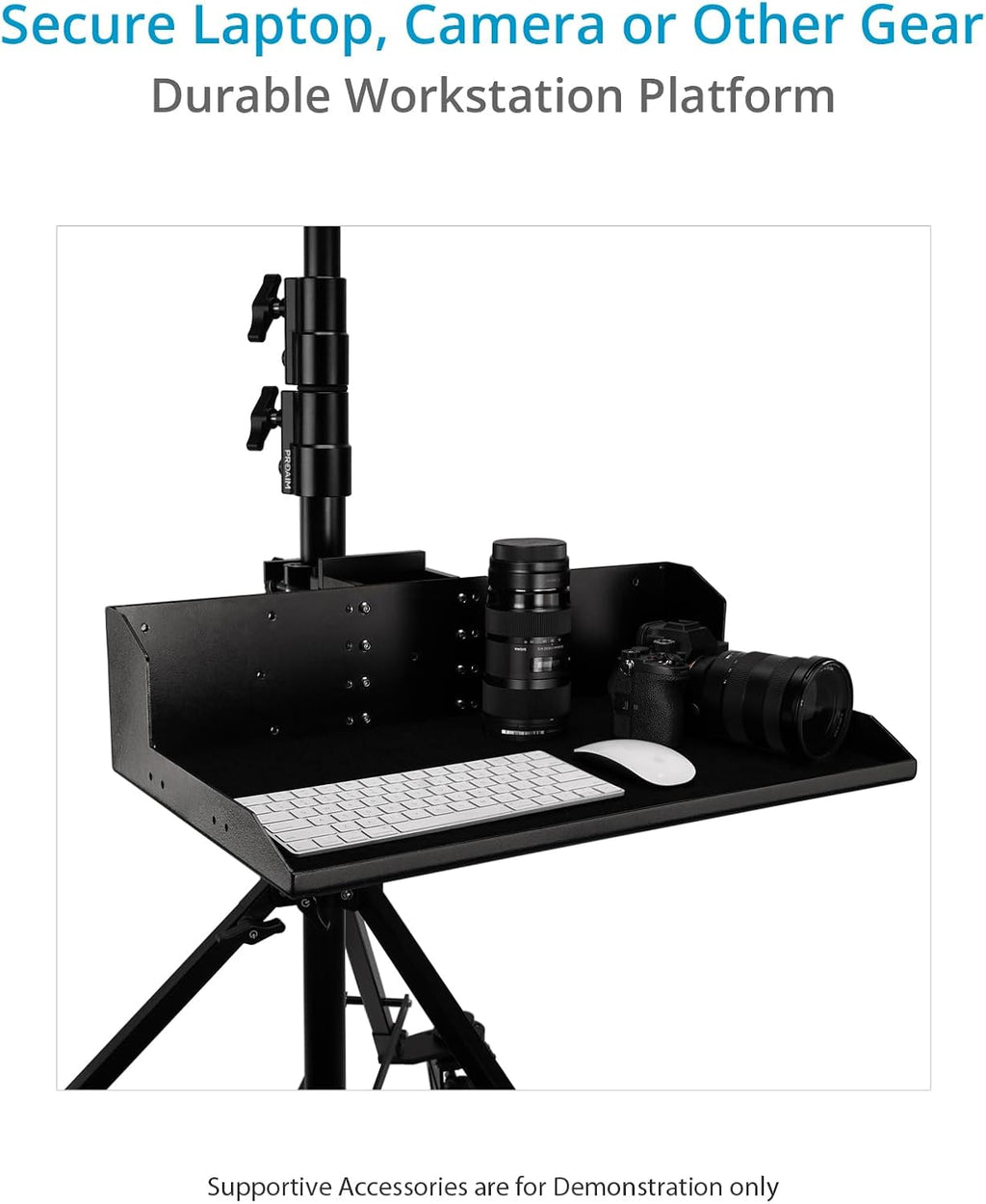 PROAIM Alpha Mobile Workstation: Height Adjustable Stand with 5/8 Baby Pin Mount, Monitor Mount, Wheel Set, Laptop & Accessory Tray. for Camera Operators, Photographers & Videomakers (TP-ALPA-02)