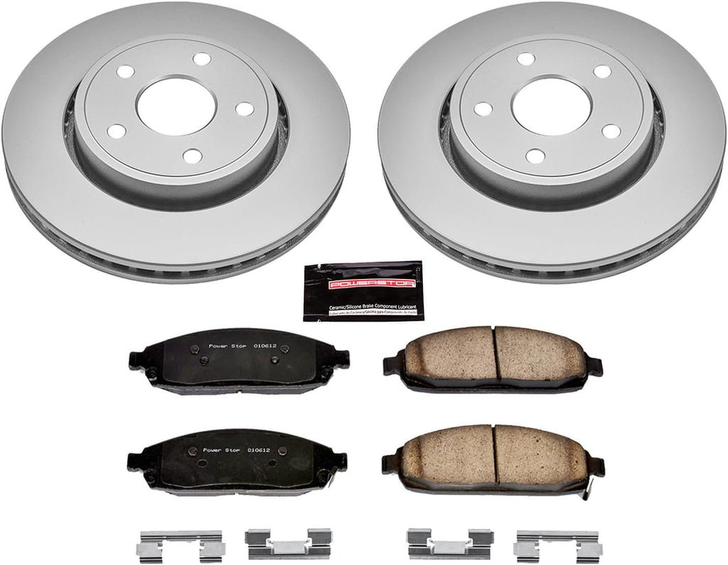 PowerStop Front Brake Kit for Jeep Commander 2006-10 | Jeep Grand Cherokee 2005-10 - Fully-Coated Disc Rotors with Z17 Ceramic Brake Pads Replacement, CRK2219