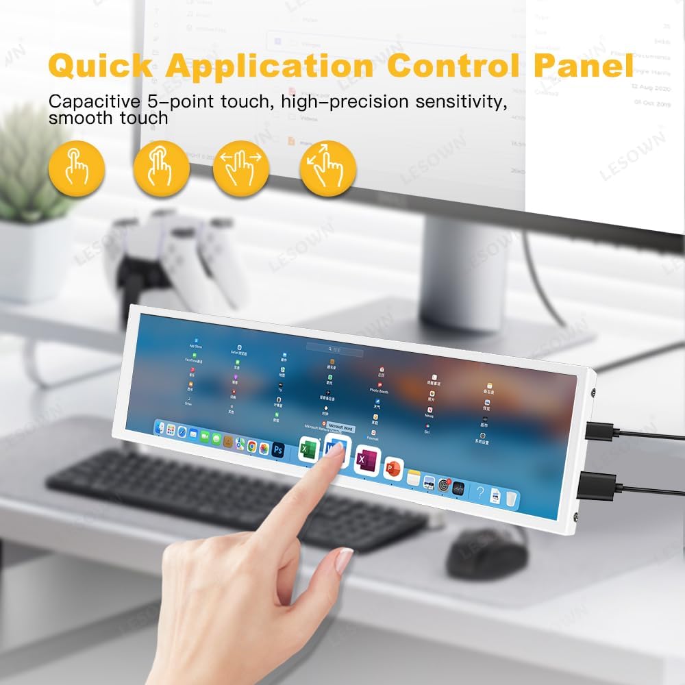 8.8' Mini Stretched Bar Monitor Touchscreen 480x1920 PC Temperature Display 600nits High Brightness Portable Secondary Screen LCD Screen Inside PC Case White