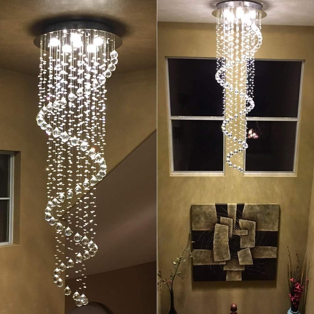 Modern Contemporary Swirl Chandelier Lighting for Foyer Dining Room Kitchen Chandelier Fixture Ceiling Light Rain Drop with All Crystal Balls D20'' X H61'' of CRYSTOP