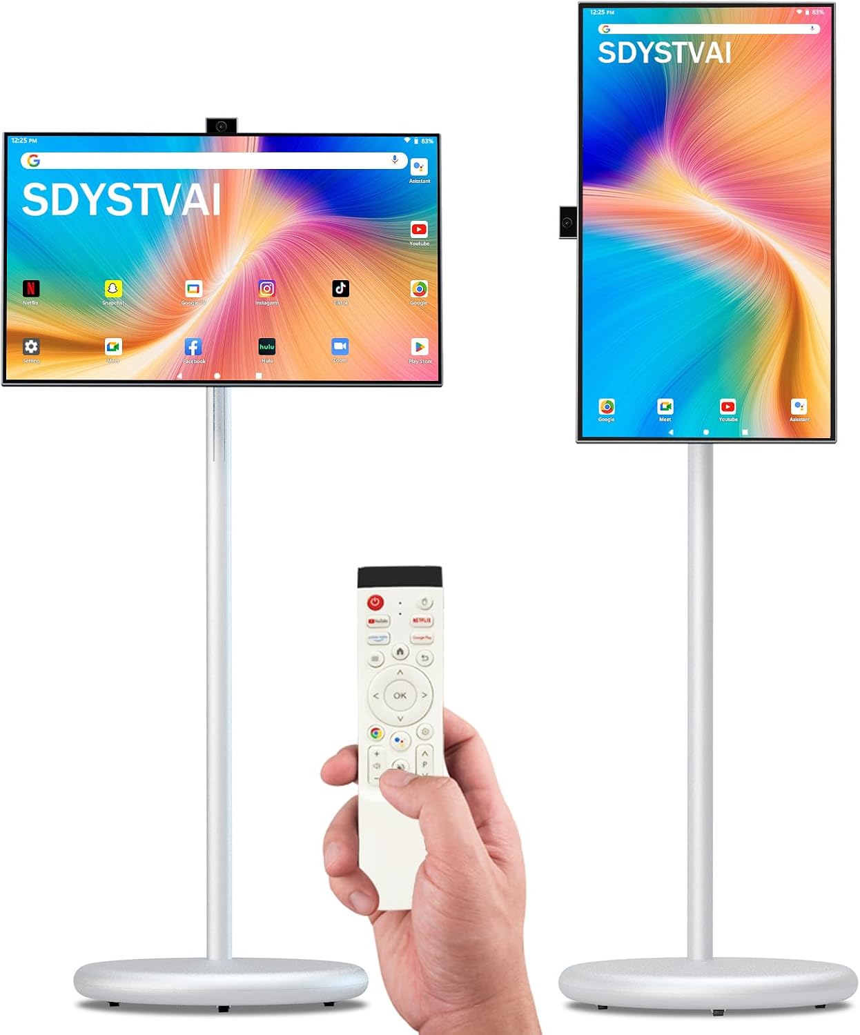 27' FHD Smart Portable TV, Rolling TV on Wheels, Android 15 OS, 6G +128GB Storage, Portable Touch Screen Monitor, 13MP Camera, Built-in Battery, 60Hz Refresh Rate, Full Swivel Rotation, Voice Remote