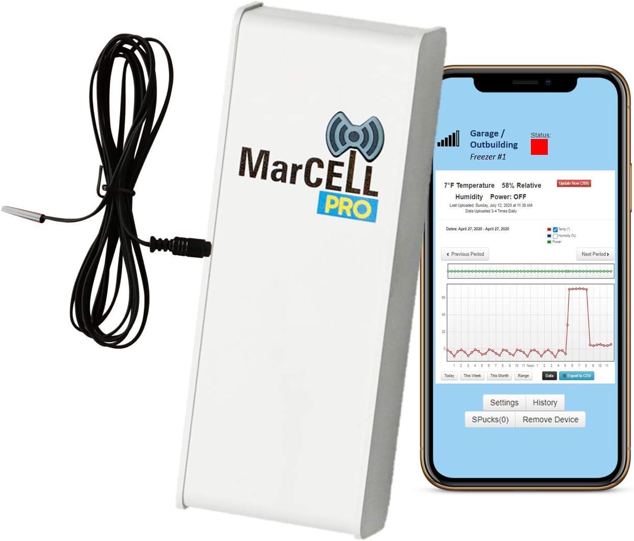MarCELL PRO - Professional Level Remote Temperature, Humidity & Power Monitor - No WiFi Needed (Uses Verizon Network) - RV, Network Room, Freezer, Home - Instant Phone Call Alerts - Made in The USA