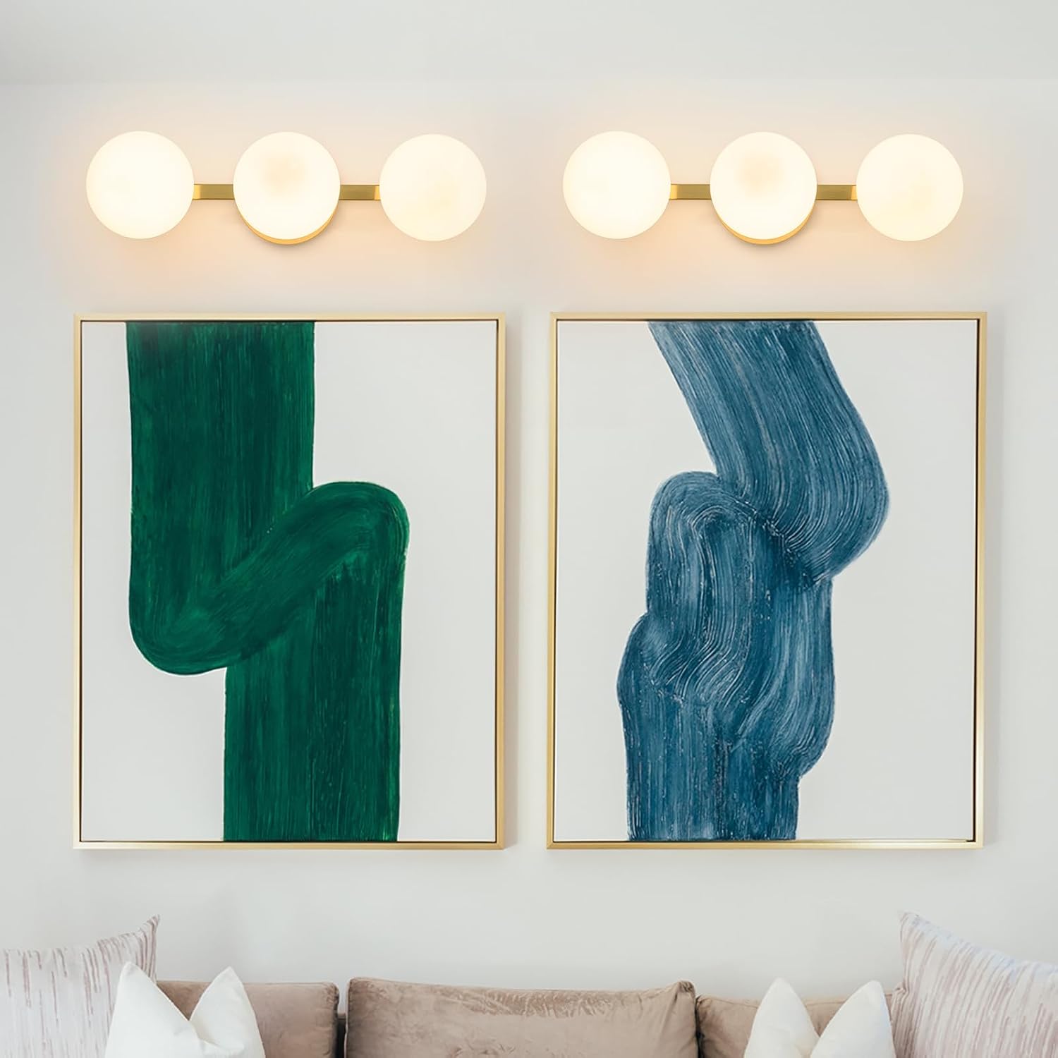 Bathroom Vanity Mirror Light Fixtures: 3 Lights Bath Wall Sconce Lighting - Brass Gold Vanity Lights with Milk Glass Shade - Modern Minimalist Makeup Light Fixture Above Mirror for Hallway E26 Base