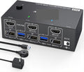 8K KVM Switch 2 Monitors 2 Computers,HDMI + Displayport Dual Monitor KVM Switch with 4 USB 3.0 Port for Keyboard Mouse Printe(US Power Adapter)