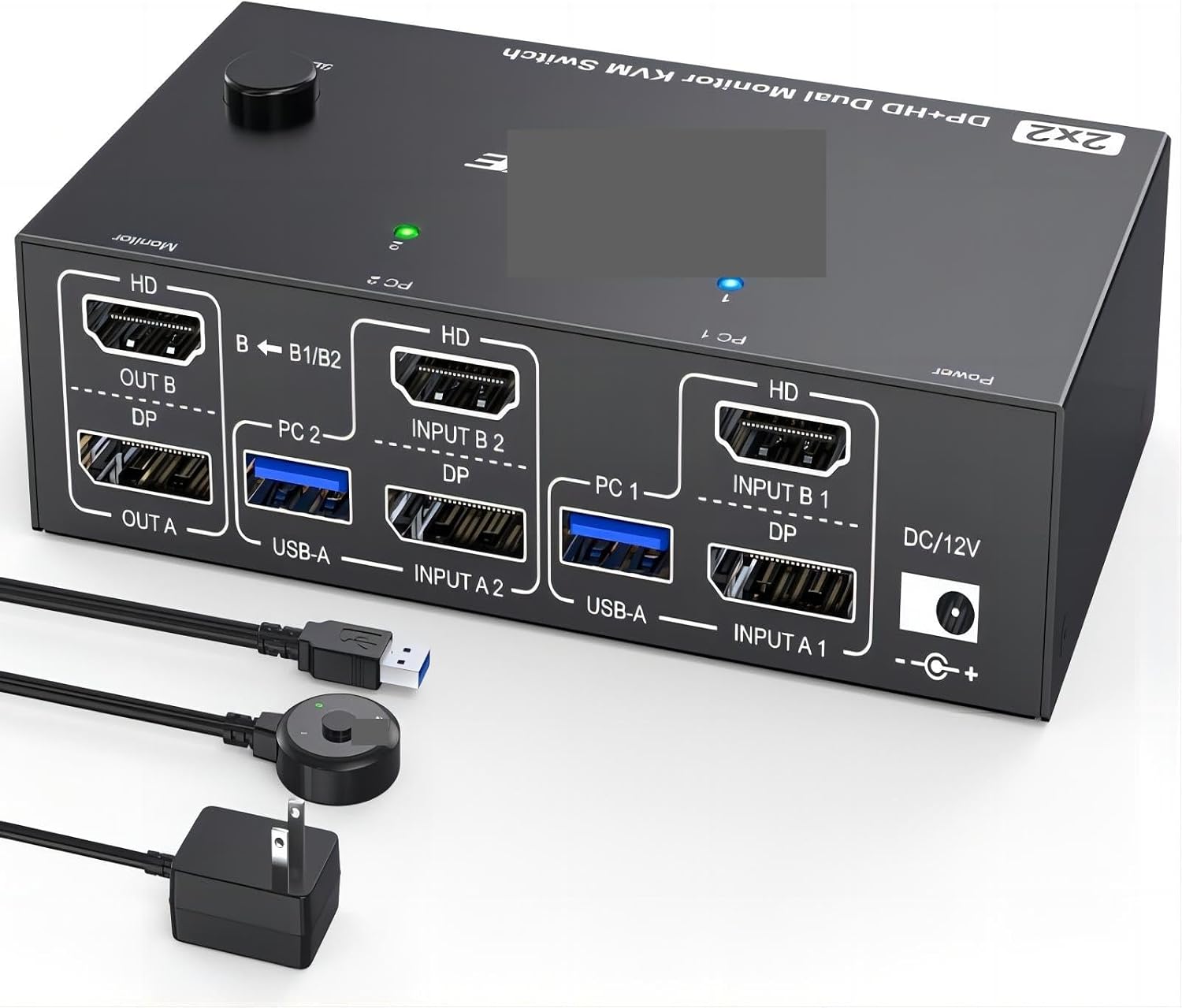 8K KVM Switch 2 Monitors 2 Computers,HDMI + Displayport Dual Monitor KVM Switch with 4 USB 3.0 Port for Keyboard Mouse Printe(US Power Adapter)