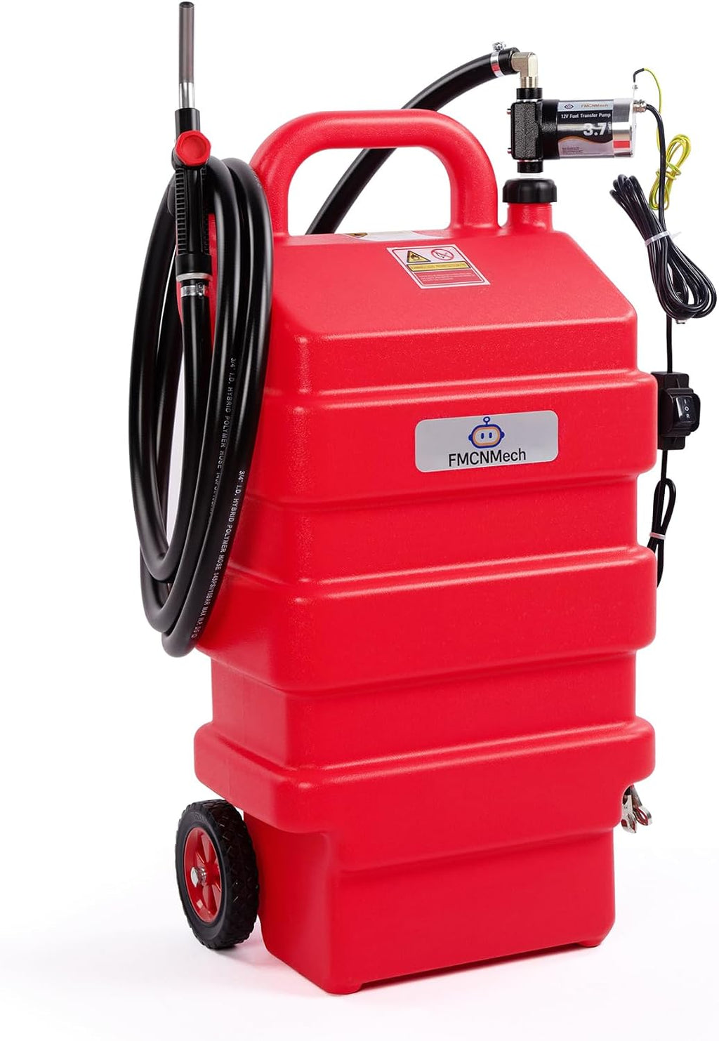 FMCNMech 16 Gallon Portable Fuel Caddy with 12V Electric Pump, Forward & Reverse Fuel Transfer Tank for Gasoline, Diesel, and Kerosene, HDPE Fuel Tank with Wheels for Pickup Trucks, Lawn Mowers, Tractors, ATVs, and Garage Use
