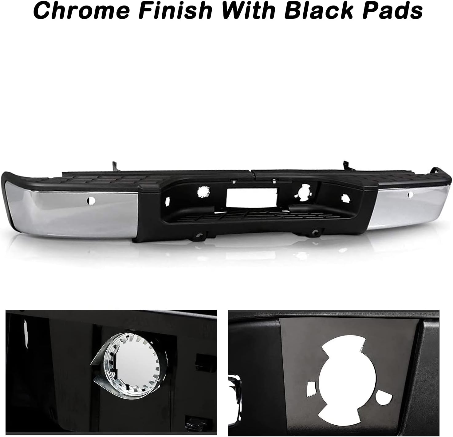 JSBOYAT Rear Step Bumper Fit for 2007-2013 Chevy Silverado 1500 / GMC Sierra 1500 Chrome Steel Bumper Assembly with Sensor Holes (Chrome) NOT Fit 2500 3500