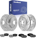 AutoShack Front & Rear Brake Rotors & Ceramic Pads for Toyota & Lexus, RAV4 2006-2008 HS250h 2010-2012, FWD 4WD L4 2.4L - Coated Drilled & Slotted - Silver Matte Finish - TurboGuard