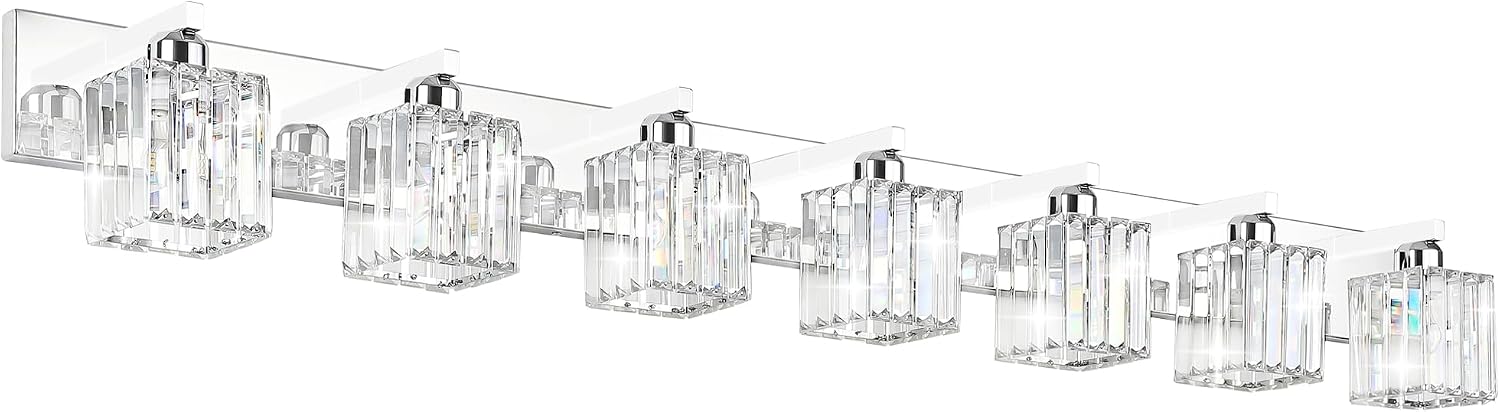 Aipsun Bathroom Vanity Light Fixtures Chrome Vanity Light for Bathroom Crystal Vanity Lighting Fixtures 7 Light (Exclude Bulb)