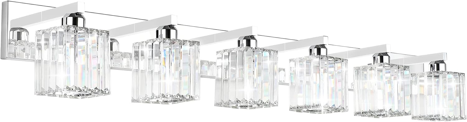 Aipsun Bathroom Vanity Light Fixtures 6 Light Chrome Vanity Light for Bathroom Crystal Vanity Lighting Fixtures (Exclude Bulb)
