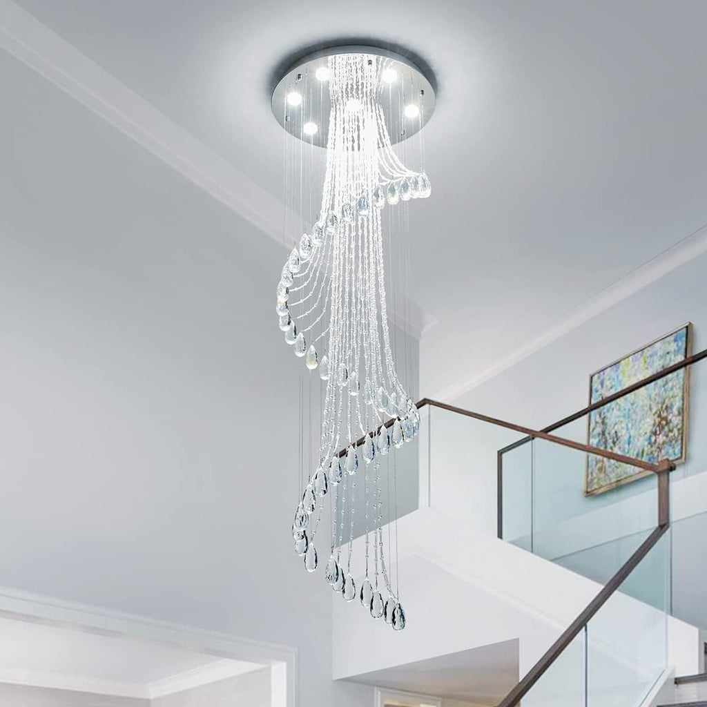 Saint Mossi 7-Lights K9 Crystal Chandelier, Raindrop Chandelier Light Fixture, Modern High Ceiling Lighting, Modern Pendant Light Flush Mount Ceiling Light Fixture,H71 x D24