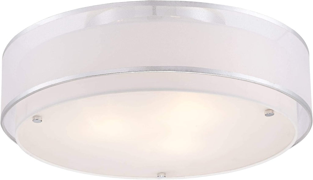 Possini Euro Design Double Organza Modern Ceiling Light Flush-Mount Fixture 20' Wide Chrome 3-Light Sheer Off White Drum Shades for Bedroom Kitchen Living Room Hallway Dining Bathroom Schoolhouse