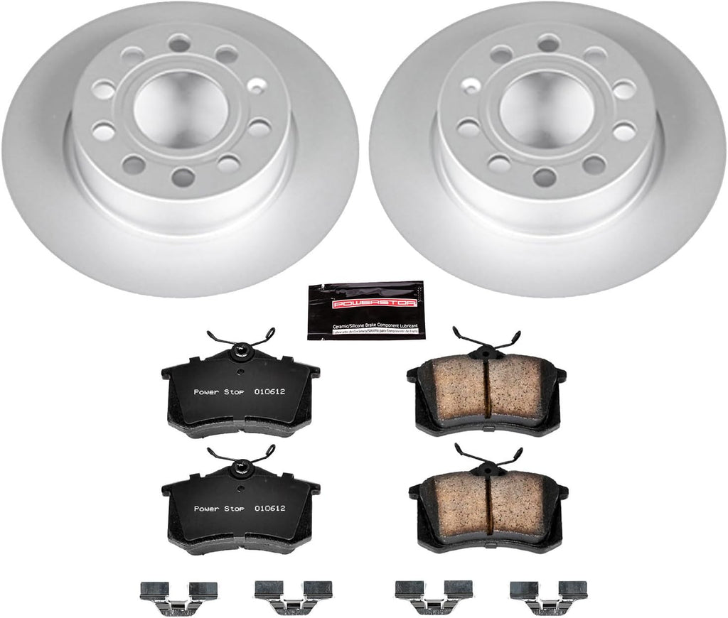 PowerStop Rear Brake Kit for Audi A3 2010-13 |Volkswagen Beetle 2013-19 |Golf 2015 |Golf SportWagen 2015 - Fully-Coated Disc Rotors with Z23 Carbon-Fiber Ceramic Brake Pads Upgrade, CRK5671