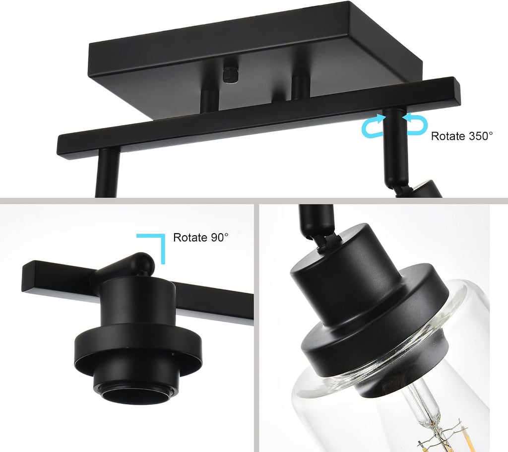 4-Light Track Lighting Kit Black Track Lighting Fixtures Bathroom Wall Sconces Ceiling Mount Kitchen Tracking Lights, Rotatable Spotlight with Clear Glass Shade for Kitchen Shop Hallway