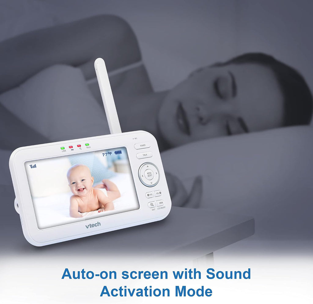 VTech VM5463-2 Upgraded Video Baby Monitor with 2 Cameras – 5' HD Screen, 12-Hour Battery, Pan Tilt Zoom, Ceiling Star Projector Night Light, 2-Way Audio, Non-WiFi Secure, No App Needed