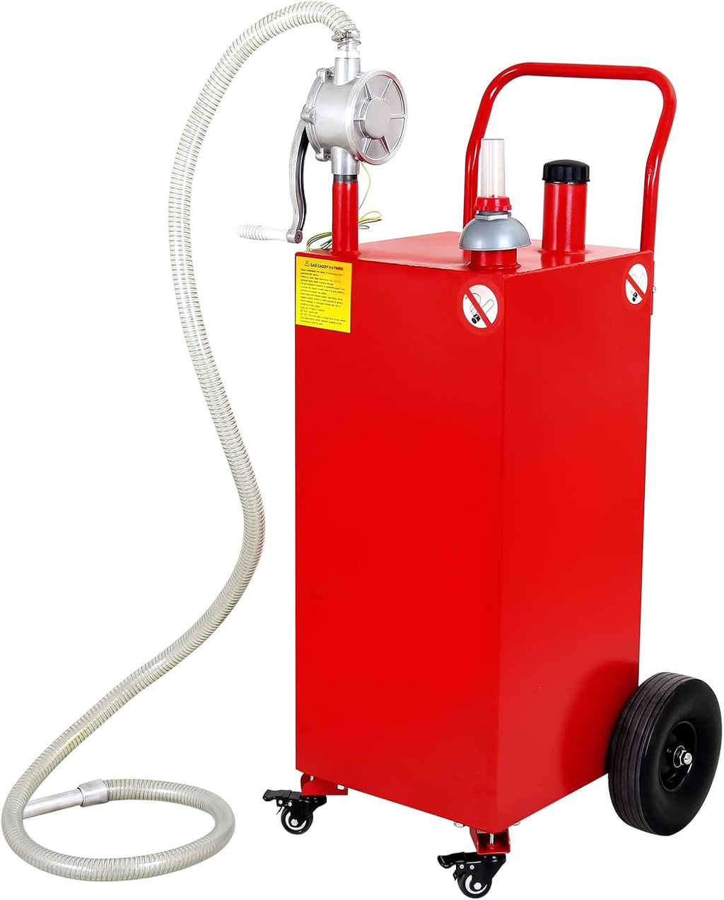 Gas Caddy 30 Gallon, Portable Fuel Storage Tank with 4 Wheels, Gasoline Diesel Can with Pump Rolling and Solid Rubber Wheels for Cars Lawnmowers ATVs Boats Motorcycles Red