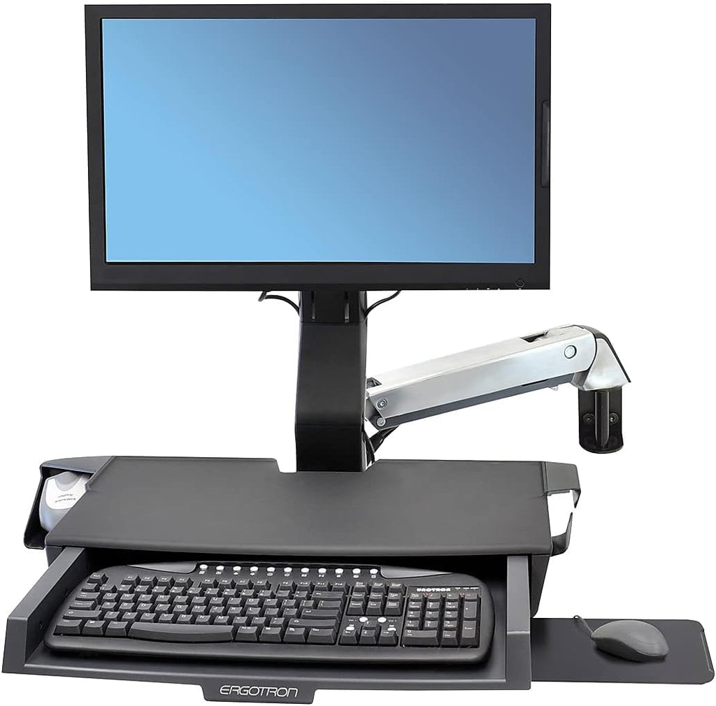 Ergotron StyleView Sit-Stand Combo System with Worksurface, Polished Aluminum/Black