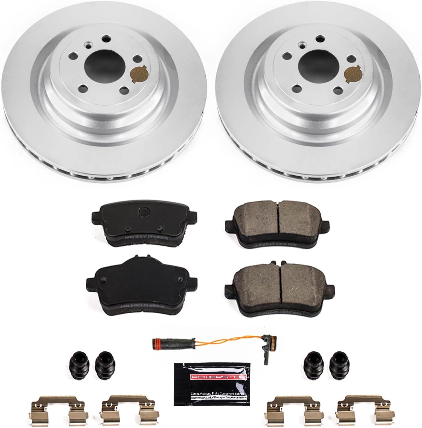PowerStop Rear Brake Kit for Mercedes-Benz GL350 2013-16 |GL450 2014-16 |GL550 2014-16 |GLE43 AMG 2017-19 - Fully-Coated Disc Rotors with Z23 Carbon-Fiber Ceramic Brake Pads Upgrade, CRK7448