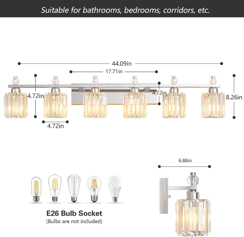 Bathroom Vanity Lights 6-Light Chrome Modern Crystal Vanity Light Fixtures Over Mirror Crystal Bathroom Vanity Lighting Fixtures