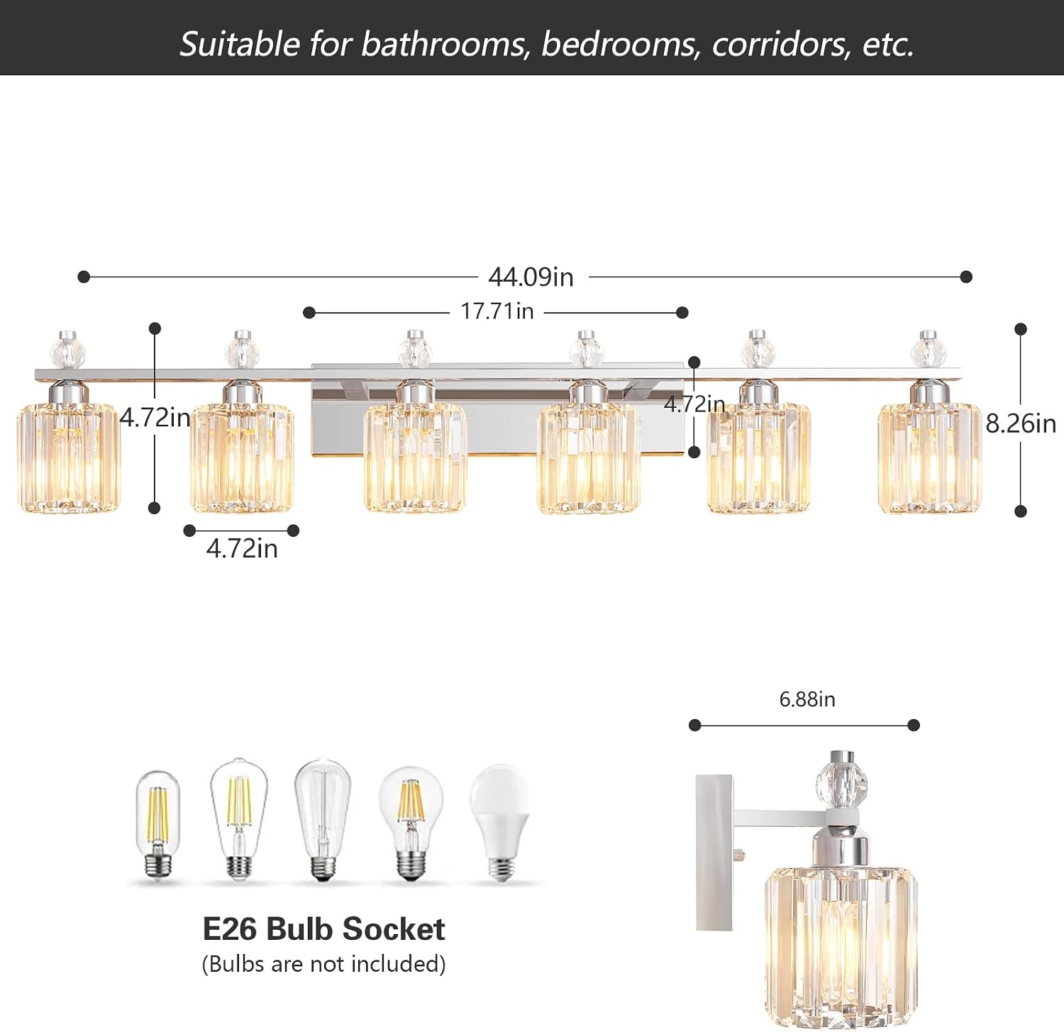 Bathroom Vanity Lights 6-Light Chrome Modern Crystal Vanity Light Fixtures Over Mirror Crystal Bathroom Vanity Lighting Fixtures