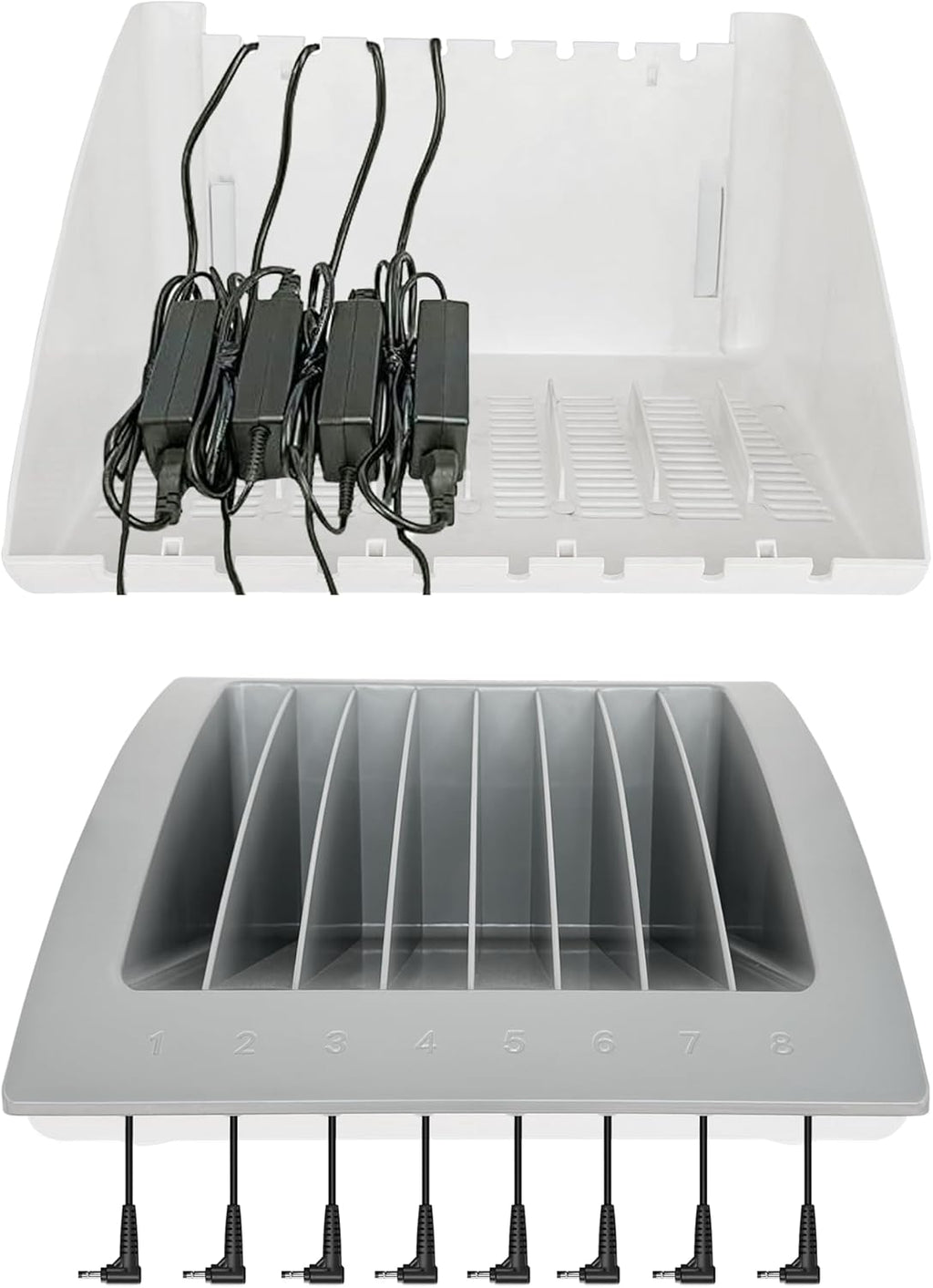 8-Device Laptop & Tablet Charging Station for Classroom, Office & Library – Chromebook & iPad Charging Organizer with Surge Protection, Cable Management & Numbered Slots, Fits Devices Up to 15.6'