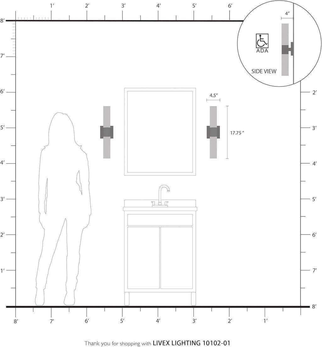 Livex Lighting, 10102-01, Aero, ADA Bath Vanity, 2 Light, Antique Brass