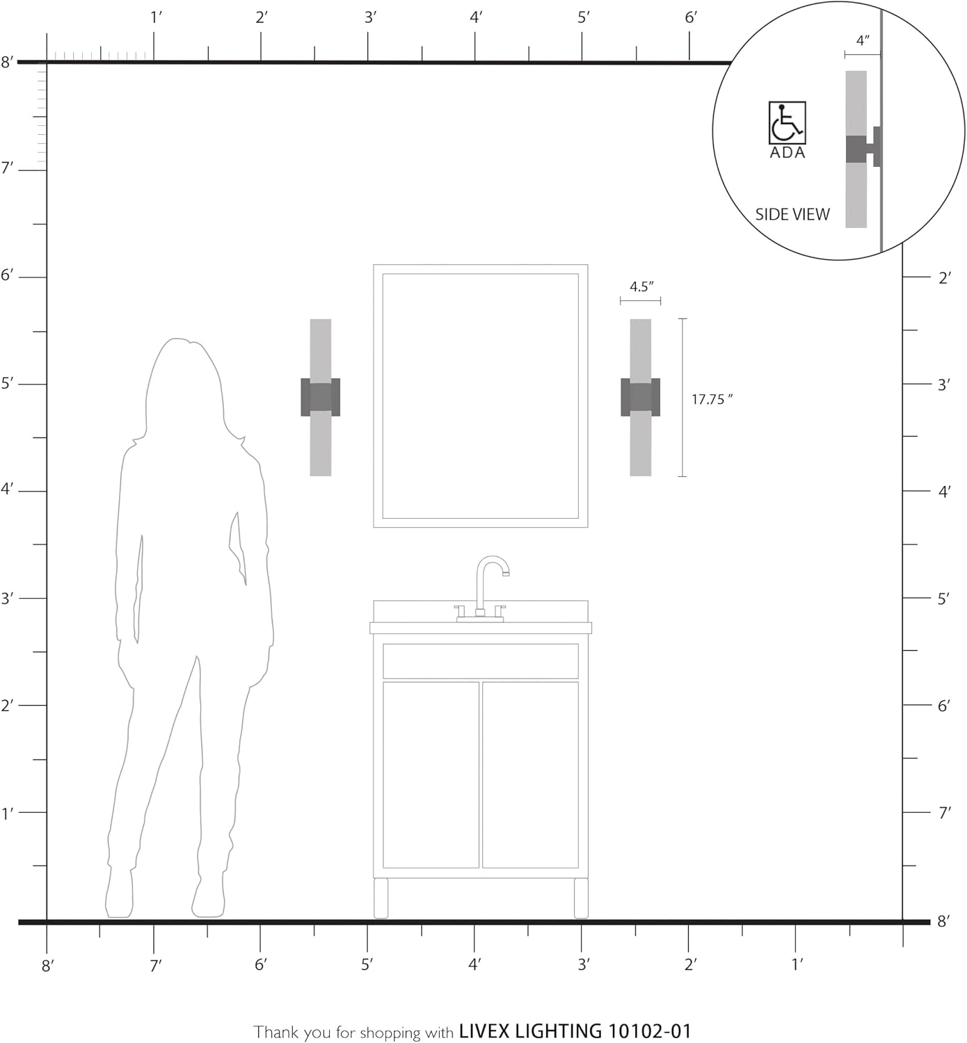 Livex Lighting, 10102-01, Aero, ADA Bath Vanity, 2 Light, Antique Brass