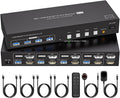HDMI+Displayport KVM Switch 2 Monitors 4 Computers, 8K@60Hz Dual Display 4x2 USB 3.0 KVM Switch for 4 PC Share Keyboard Mouse(EU Power Plug)