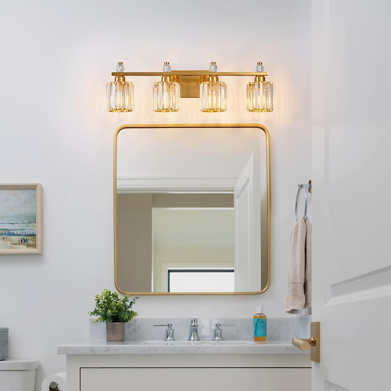 Bathroom Vanity Lights 4-Light Gold Modern Crystal Vanity Light Fixtures Over Mirror Crystal Bathroom Vanity Lighting Fixtures
