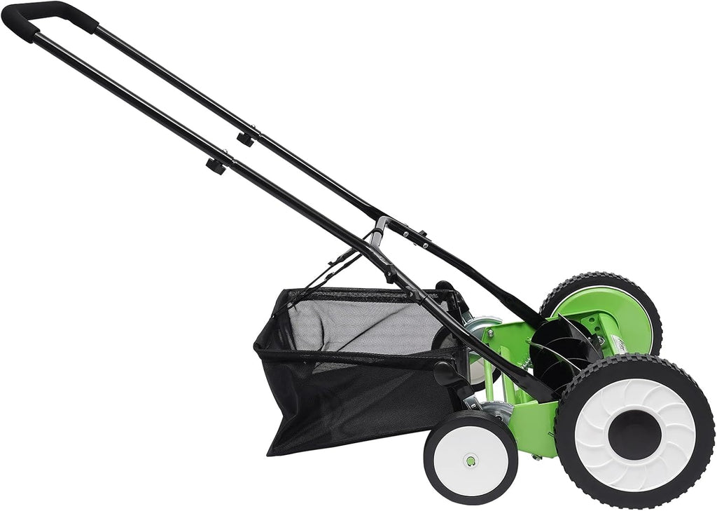 16 Inch 5-Blade Push Reel Lawn Mower with Grass Catcher Manual Push Mower with Adjustable Cutting Height 2.5 Inch Max, 4 Wheels Reel Mower for Small Yards Lawn Area (16 Inch)