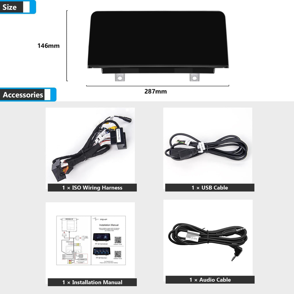PEMP 10.25' Linux Head Unit for BMW 3 Series F30 F20 NBT CIC, CarPlay Support iOS 26 Android Auto Screen Calls Using The OEM Bluetooth with a Pry Tool （2012-2017）