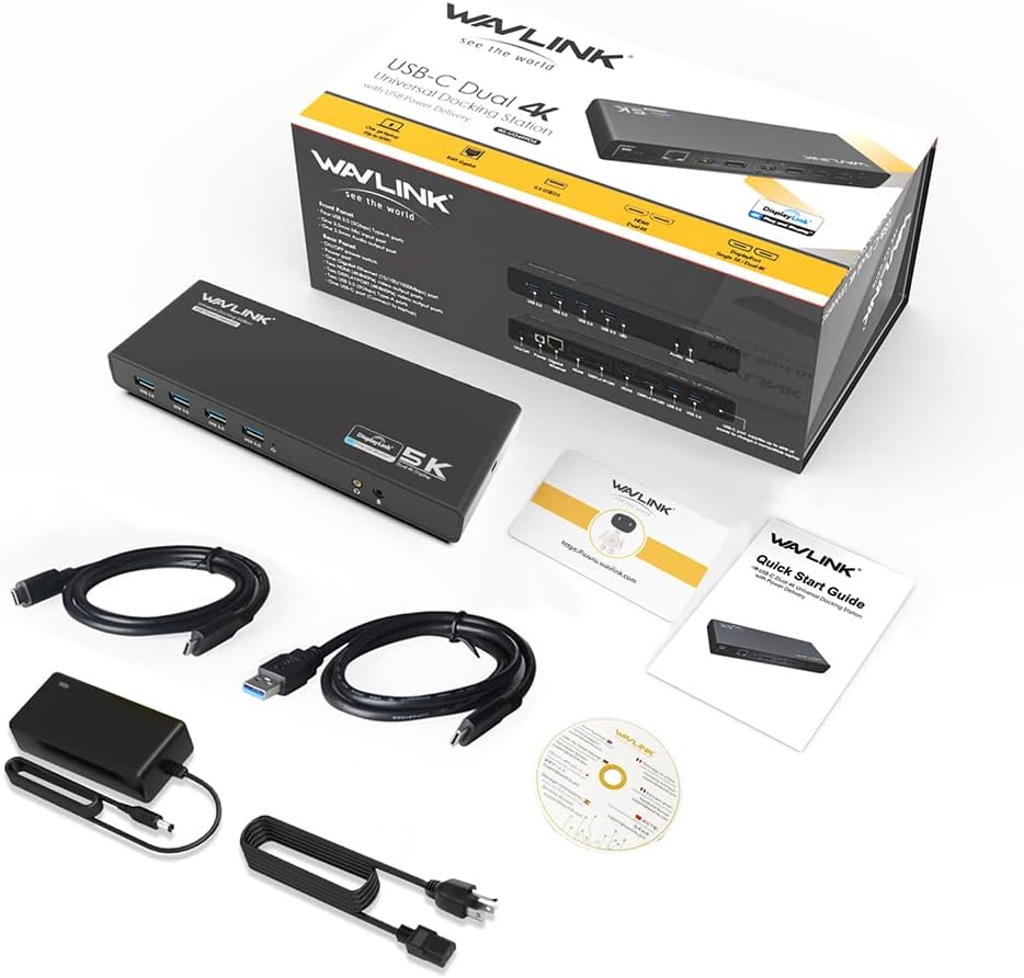 WAVLINK Universal Displaylink Docking Station Dual Monitor with 65W PD Charging for Laptop Windows/Mac, MacBook Neo/Air/Pro, Dock- Dual HDMI/DisplayPort, Gigabit Ethernet, 6 USB 3.0, Audio/Mic