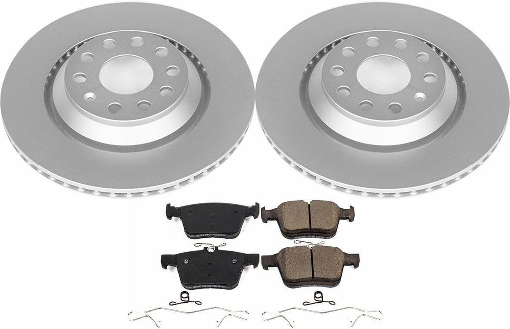 PowerStop Rear Brake Kit for Audi A3 Quattro 2019-20 |Q3 2019-25 |RS3 2017-20 |S3 2015-20 |TT RS Quattro 2018-22 - Fully-Coated Disc Rotors with Z23 Carbon-Fiber Ceramic Brake Pads Upgrade, CRK7084