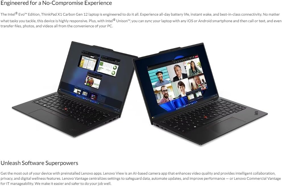 Lenovo Gen 12 ThinkPad X1 Carbon Laptop with Intel Ultra 7 155U Processor, 14' WUXGA 100% sRGB Touchscreen, 32GB 6400MHz RAM, 512GB Gen4 Performance SSD, FHD+ IR+ RGB Camera, and Windows 11 Pro