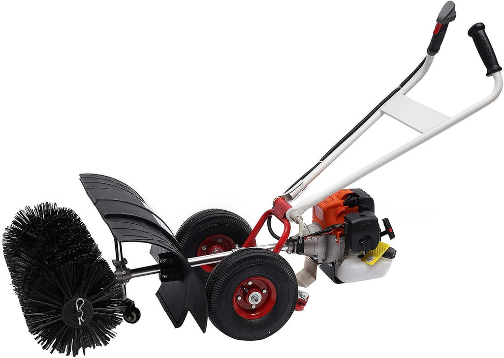 Artificial Grass Brush Sweeper 2-Stroke 52CC 2.5HP Gas Powered Walk Behind Sweeper Broom 23.6In Hand Push Snow Leaves Cleaning Sweeper for Artificial Turf, Lawn, Sidewalk, Driveway