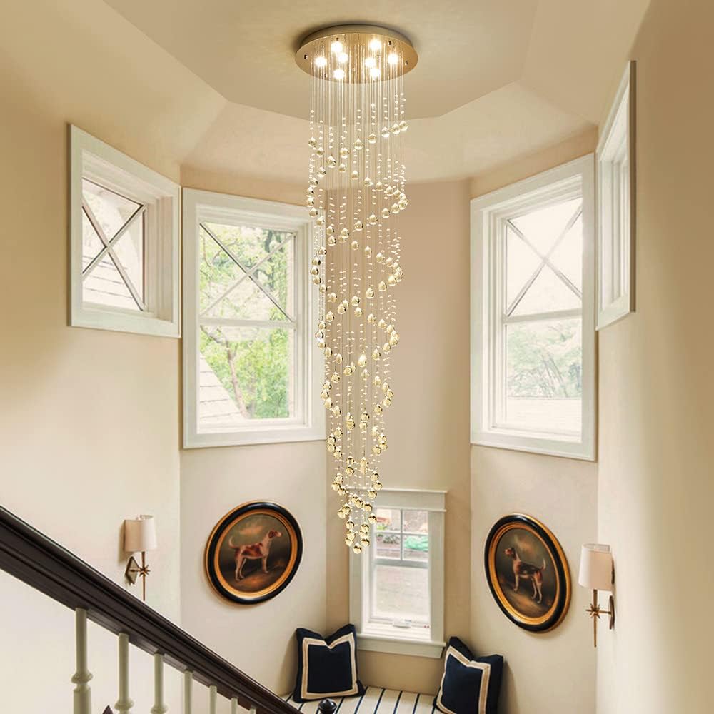 Saint Mossi Modern K9 Crystal Raindrop Chandelier Lighting, Modern Crystal Light Fixture, K9 Crystal Chandeliers, Double Swirl 6 GU10 Bulbs Required