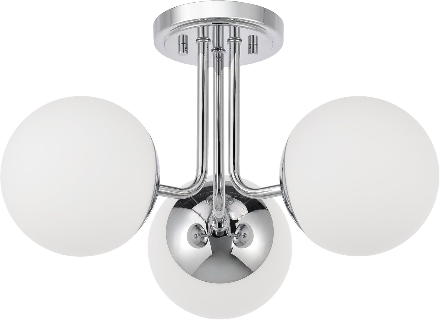 3 Light Semi Flush Mount Chrome Ceiling Light Fixture, Modern Globe Chandelier, Sputnik Farmhouse Lighting for Kitchen Bedroom Bathroom Living Room Corridor Laundry Room Bar