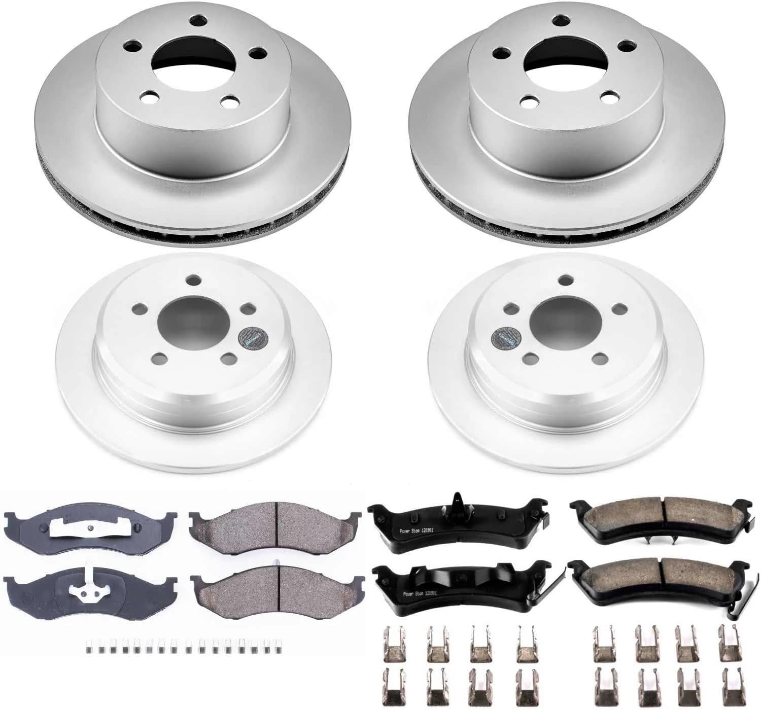 PowerStop Front and Rear Brake Kit for Jeep Grand Cherokee 1993-98 - Fully-Coated Disc Rotors with Z17 Ceramic Brake Pads Replacement, CRK2121