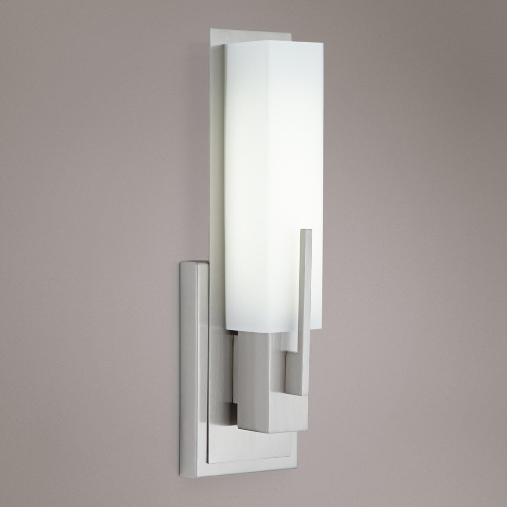 Possini Euro Design Midtown Modern Wall Light Sconce Satin Nickel Hardwired 4 1/2' Wide Fixture White Glass Rectangular Shade for Bedroom Bathroom Bedside Living Room Home Hallway Dining Kitchen
